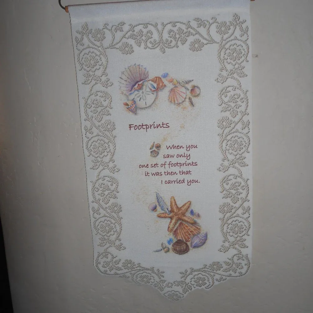 Beautiful Hanging Lace Cloth Banner FOOTPRINTS Sign 💖
